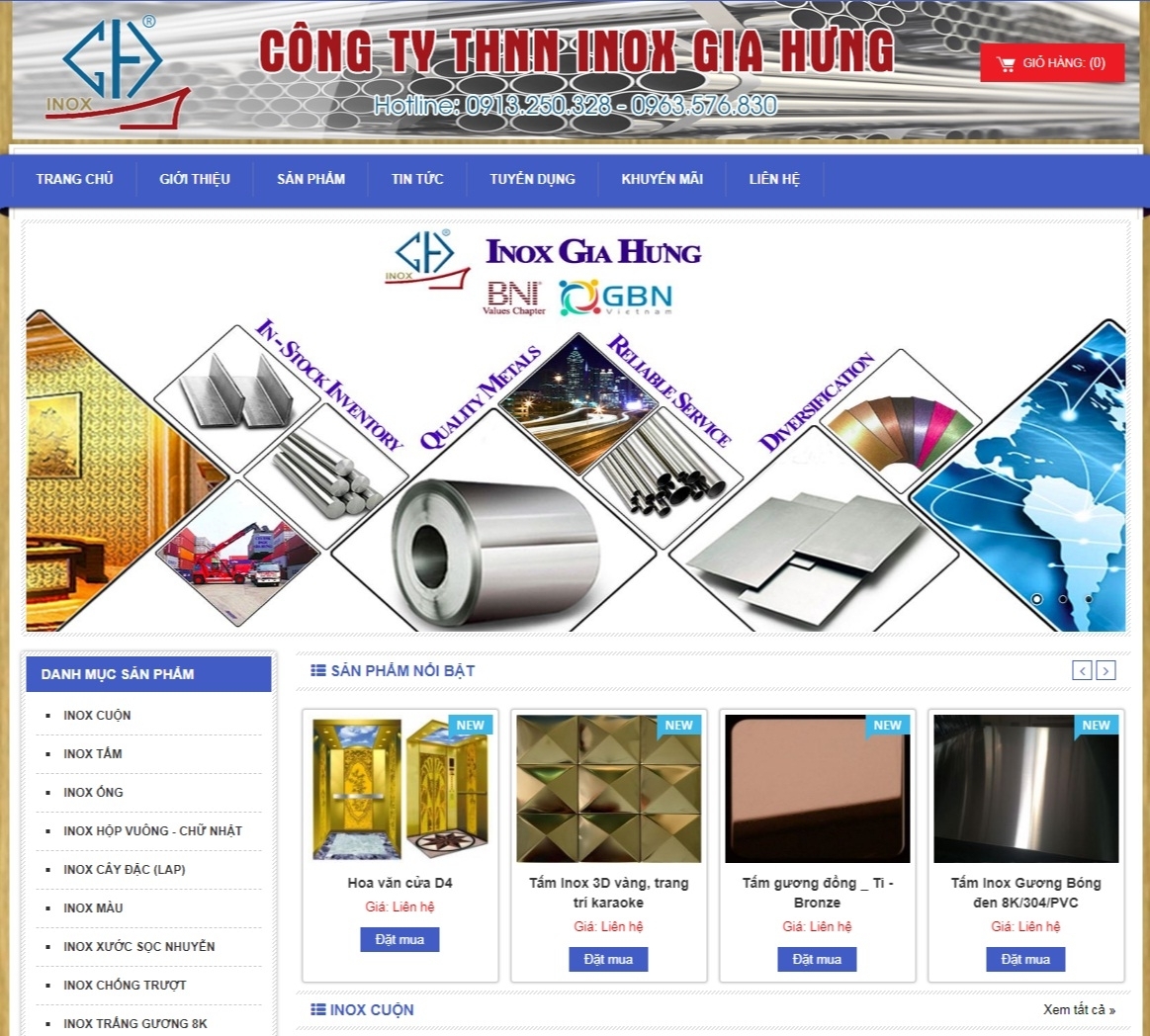 Thiết kế web giá rẻ công ty TNHH Inox Gia Hưng