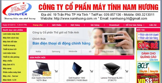 Thiết kế web giá rẻ công ty cổ phần máy tính Nam Hương Hà Tĩnh