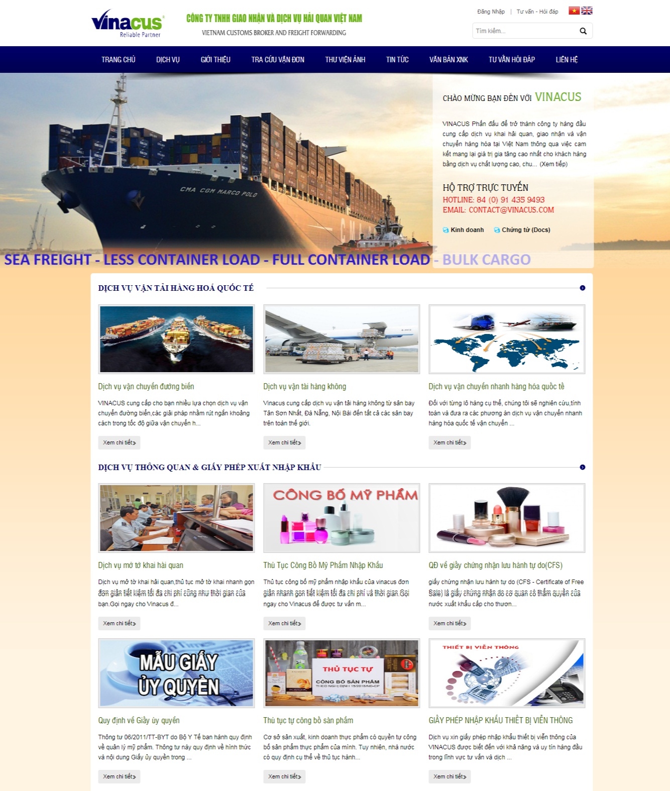 Thiết kế web giá rẻ công ty TNHH giao nhận và dịch vụ hải quan Việt Nam