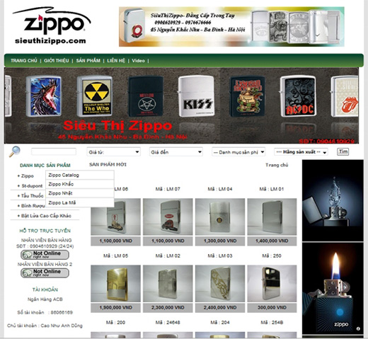 Thiết kế web giá rẻ siêu thị ZIPPO