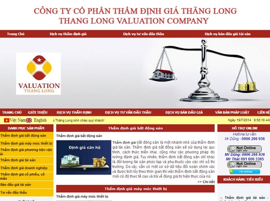 Thiết kế website: THAMDINHGIATHANGLONG.VN