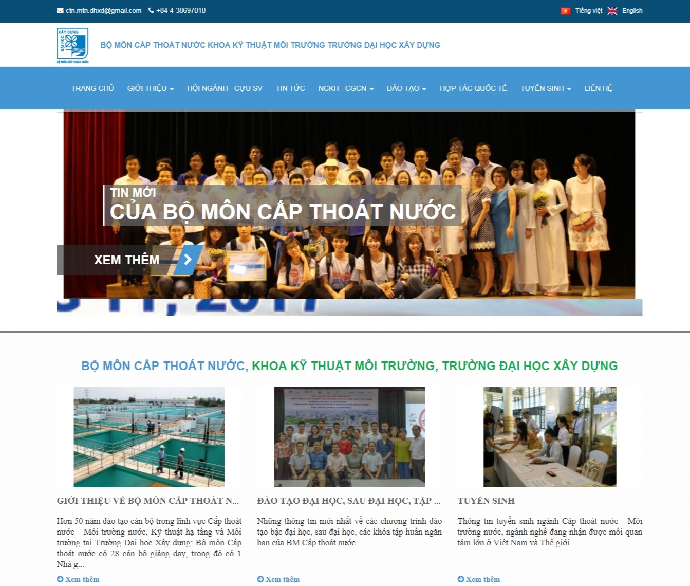 Thiết kế web giá rẻ bộ môn Cấp thoát nước Trường Đại học Xây Dựng