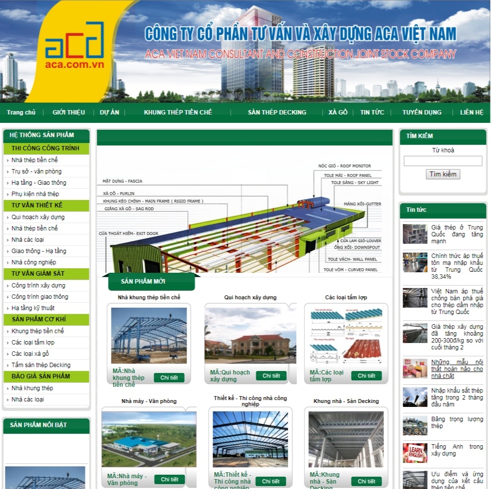 Thiết kế web giá rẻ công ty cổ phần tư vấn và xây dựng ACA Việt Nam