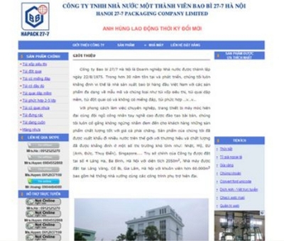 Thiết kế web giá rẻ công ty TNHH nhà nước một thành viên bao bì 27-7 Hà Nội