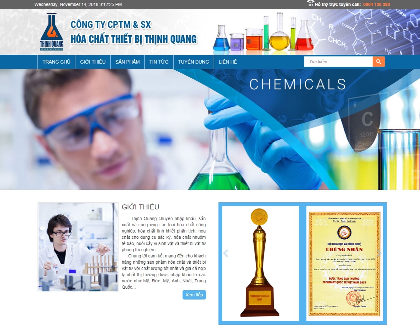 Thiết kế web giá rẻ công ty CPTM & SX hóa chất thiết bị hóa chất Thịnh Quang