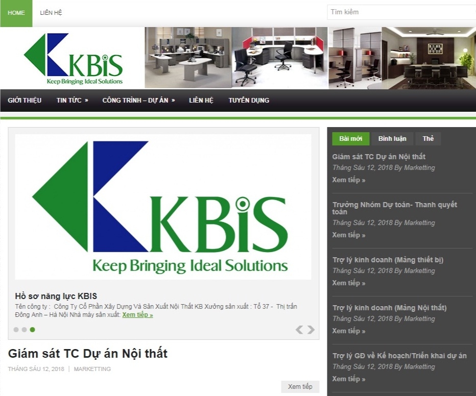Thiết kế web giá rẻ công ty cổ phần xây dựng và sản xuất nội thất KB
