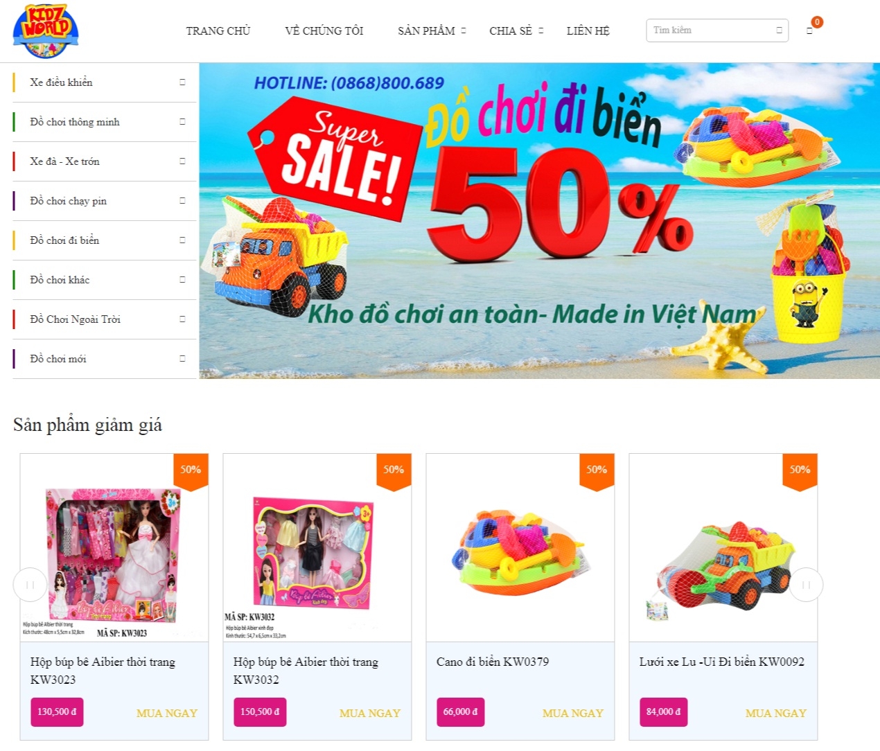 Thiết kế web giá rẻ công ty TNHH thương mại và dịch vụ đồ chơi Kidz World
